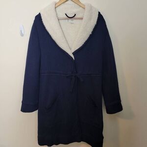Anthropologie Saturday Sunday Long Blue Sherpa Lined Snap Front Jacket Cardigan